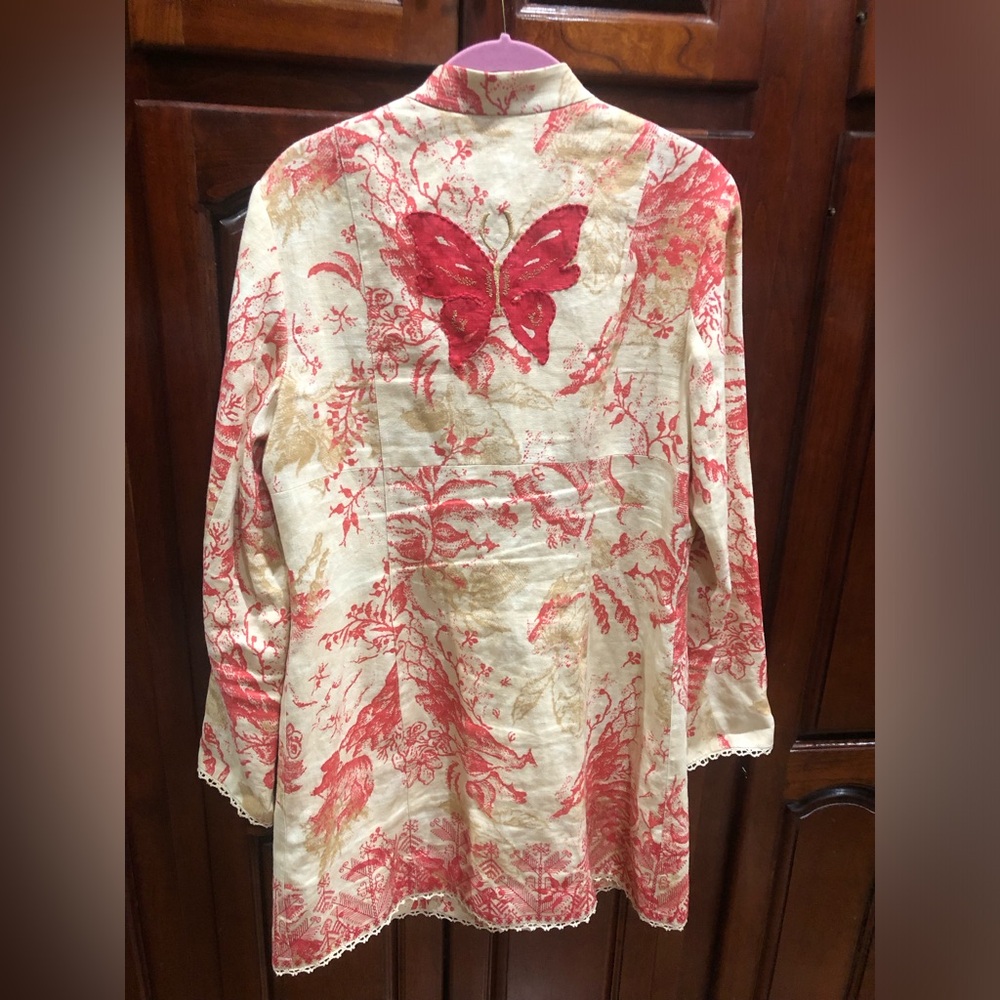 Sigrid Olsen Botanical Butterfly Jacket Sz M Toile Print Tunic Artsy Boho - Picture 10 of 14